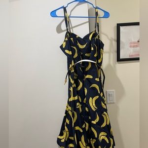 Women’s Aida Zak Retro Inspired Banana Print Swing Dress w/ Matching Belt, S.